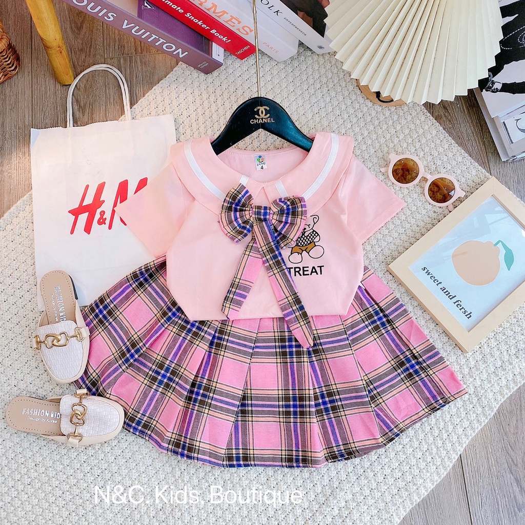 Váy bé gái, Set chân váy thủy thủ + áo cotton, cho bé từ 8-22kg - Richkid123