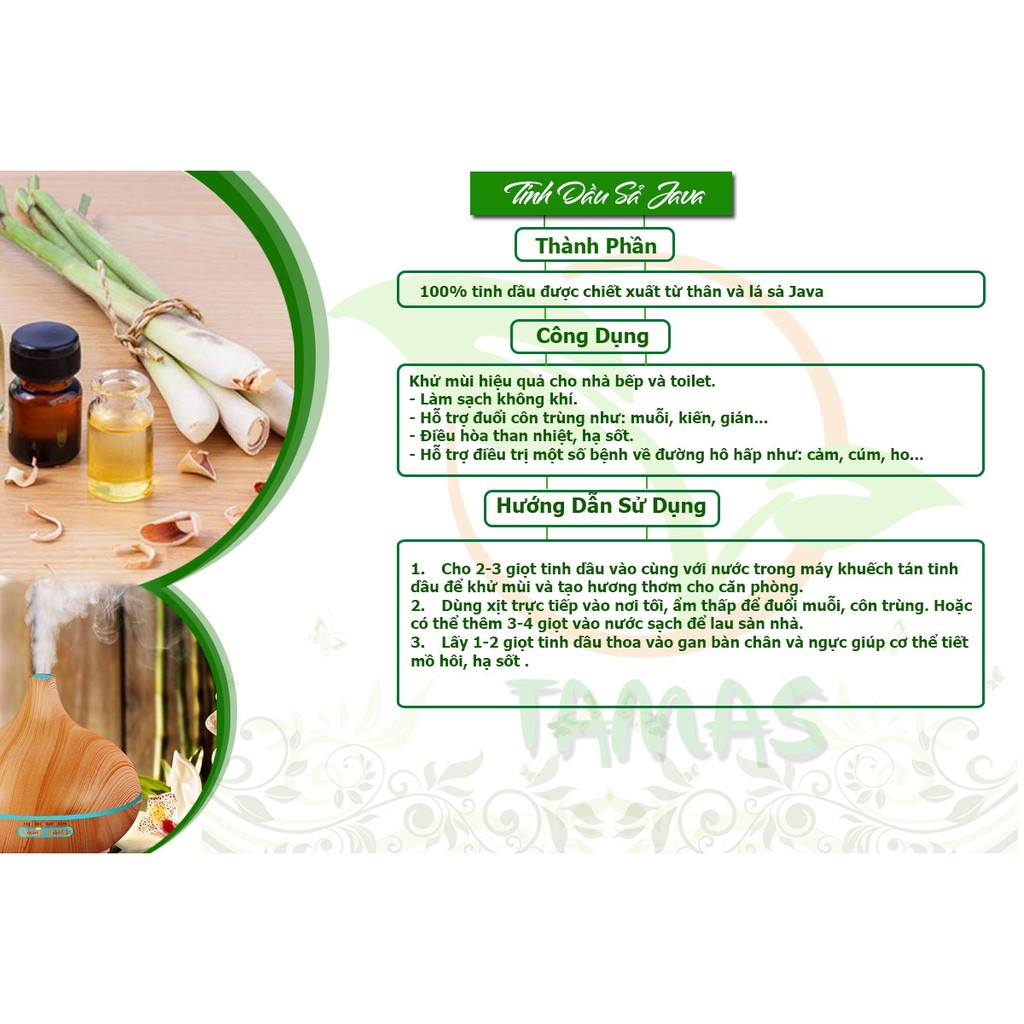 Combo 3 chai tinh dầu Sả Java nguyên chất 10ml- Tinh dầu xông phòng, khử mùi, kháng khuẩn, đuổi muỗi và côn trùng