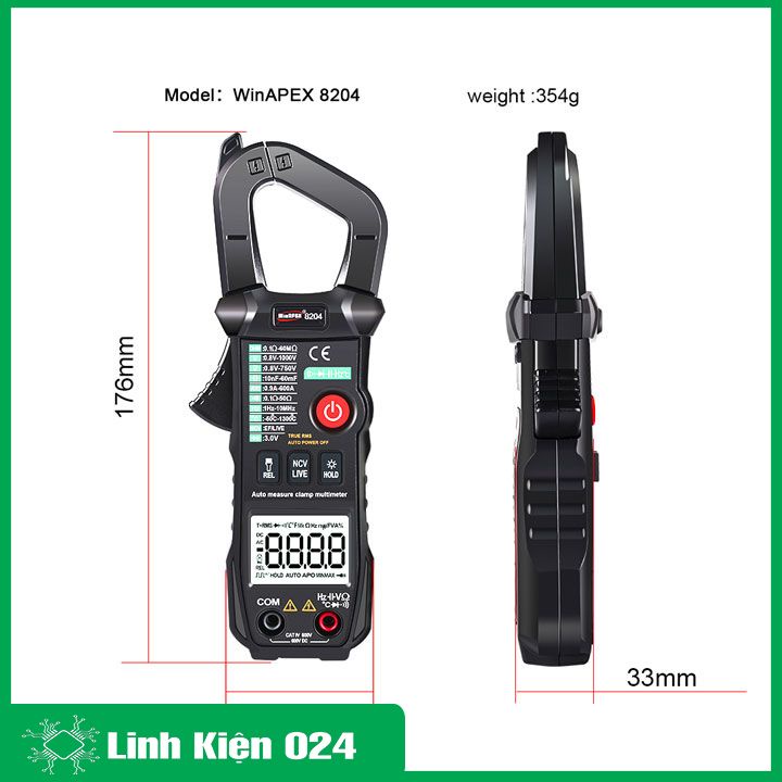 Đồng hồ kẹp dòng Winapex ET8204, kìm kẹp dòng kỹ thuật số màn hình LCD đo điện vạn năng