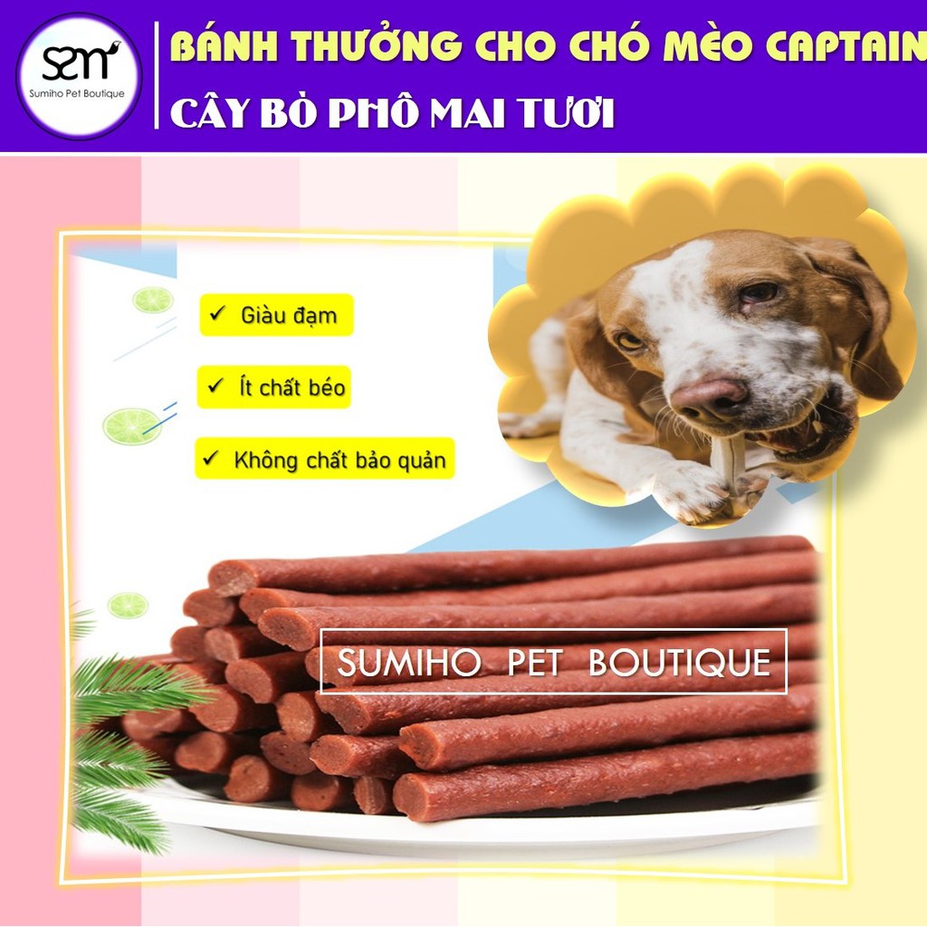 Bánh thưởng cho chó Captain (Cây bò nhân phô mai tươi) (túi 500g)