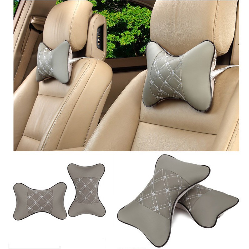 Combo 2 gối da hình xương cá tựa đầu ô tô xe hơi HÌNH CHỤP THẬT