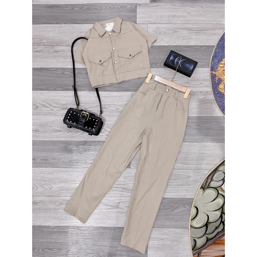 Set Bộ Kaki Nữ Áo Croptop Quần Dài ( ảnh thật ) | BigBuy360 - bigbuy360.vn