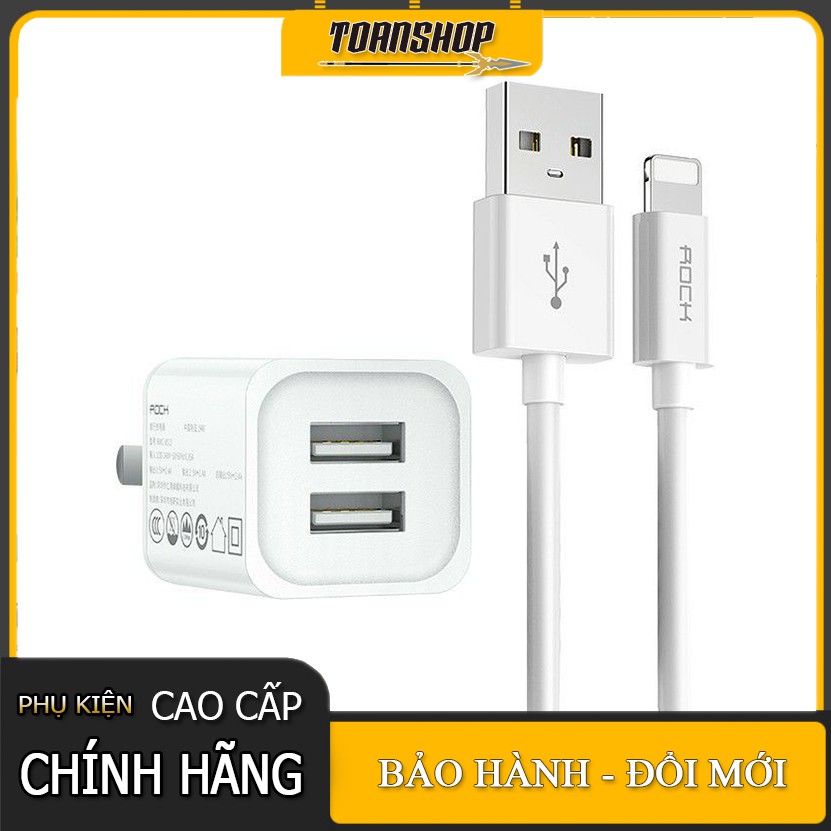 Củ Sạc kèm cáp iPhone Lightning Quick Charga Rock T23 2.4A- Sản phẩm mới