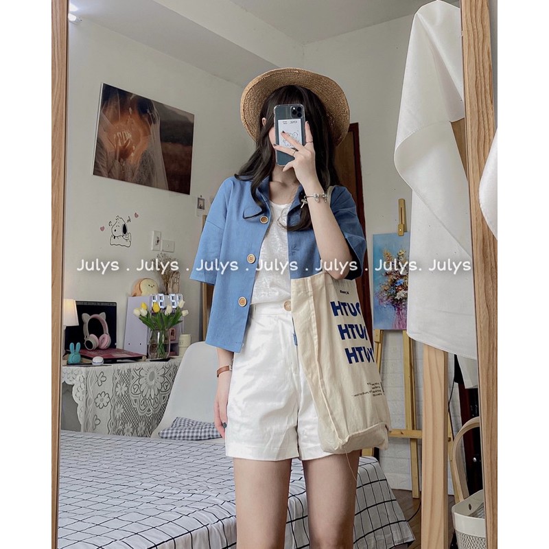 Áo croptop cổ vest khuy giả gỗ (ảnh thật shop chụp kèm video)