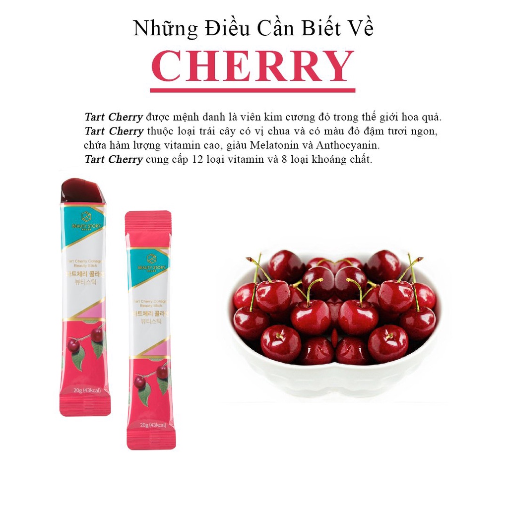 [MUA + GIVE] Thạch Collagen Vitamin BEAUTY STORY Vị Tart Cherry Hàn Quốc - 20g x 15 tuýp