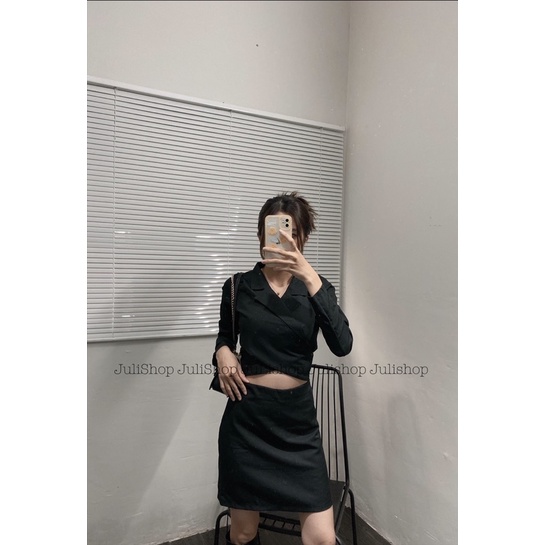 Set áo vest croptop phối chân váy ( ảnh thật shop chụp)