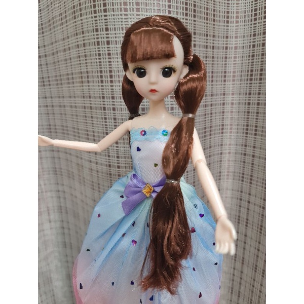 Búp bê có khớp mắt thủy tinh tóc dài, dày, size 30cm