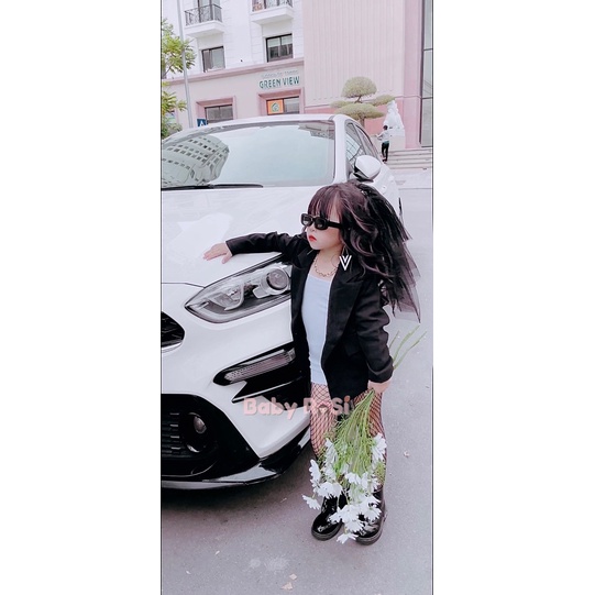 Áo khoác vest cổ nhọn cho bé gái