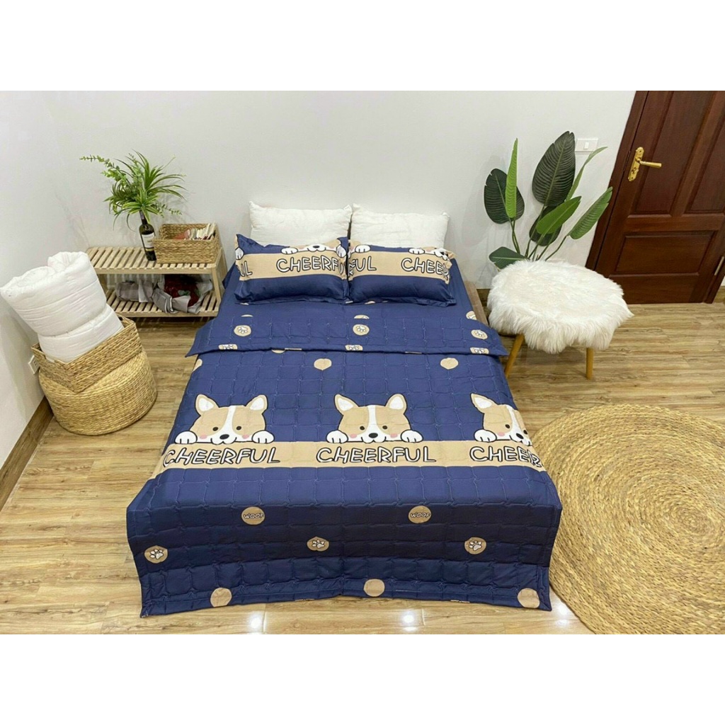 (Mẫu mới 2022) Bộ ga gối m2/m6/m8/2m2 drap giường poly, ga trải giường + 2 vỏ gối nằm siêu đẹp mẫu Gấu Cheefull