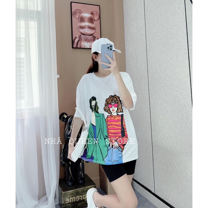Sét áo 2 cô gái đeo kính + quần legging lửng