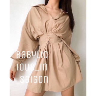 Đầm thắt eo trắng-begie