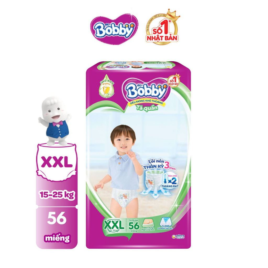 Tã quần Bobby Lõi nén thần kỳ 3mm Gạo non XXL56