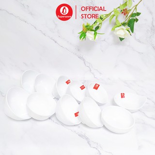 Bộ chén bát ăn cơm SUPERWARE Nhựa phíp 100% Melamine Trắng