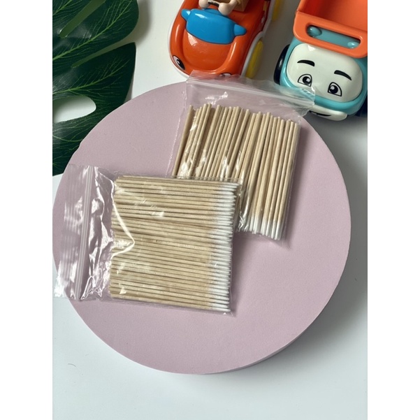 Tăm Bông Gỗ Tém Lông Mày,  Bôi Tê,  tém lông mày,  tém môi, Siêu Tiết Kiệm(100 que/túi)