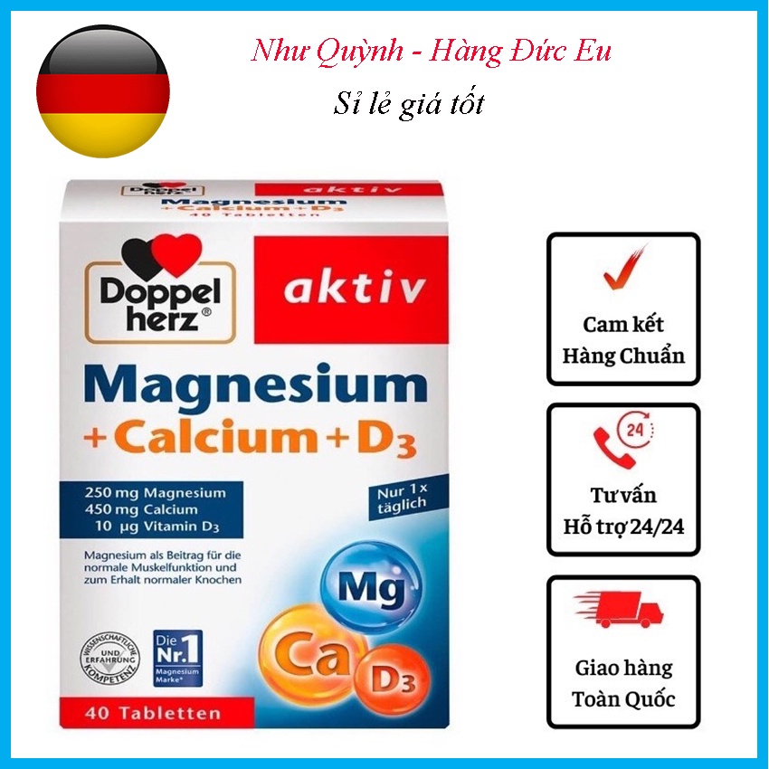 viên uống magnesium+ Calcium+D3 Hàng Đức hộp 40v