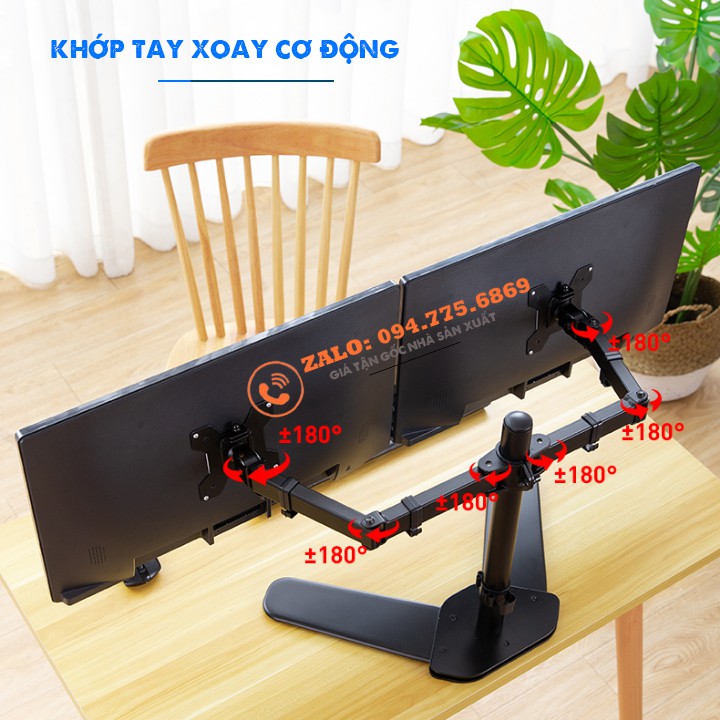 Giá Treo Hai Màn Hình Máy Tính Đặt Bàn - Tay Đỡ 2 Màn Hình Để Bàn - Model: M042 - Hỗ Trợ Màn 17 - 27 Inch - Xoay 360 Độ