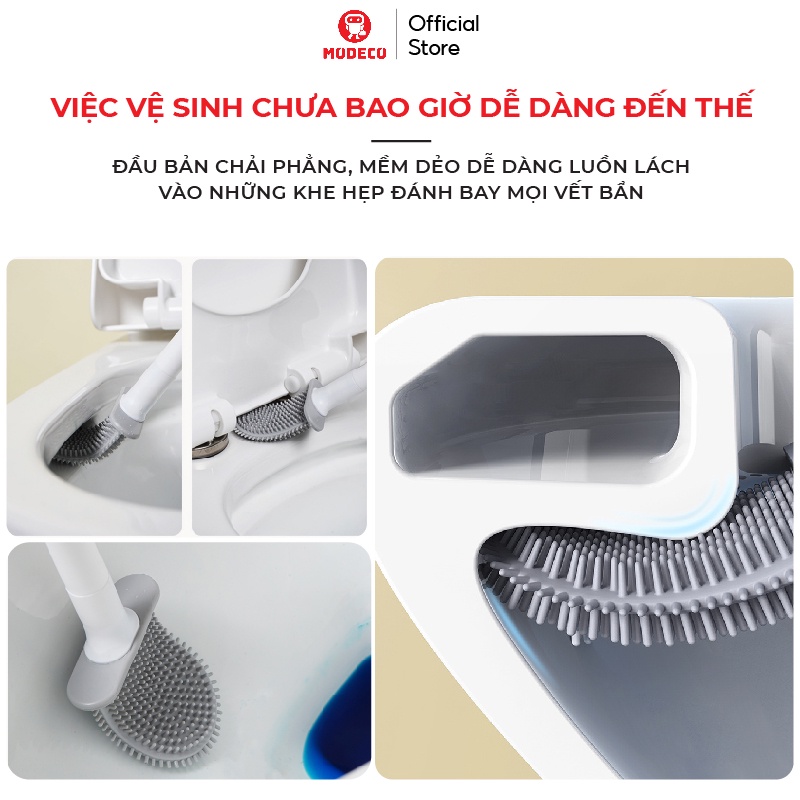 Chổi Cọ Nhà Vệ Sinh - Cọ Bồn Cầu Silicon Có Giá Đựng Gắn Tường Chắc Chắn, Thiết Kế Đẹp, Dễ Dàng Tháo Lắp - Modeco