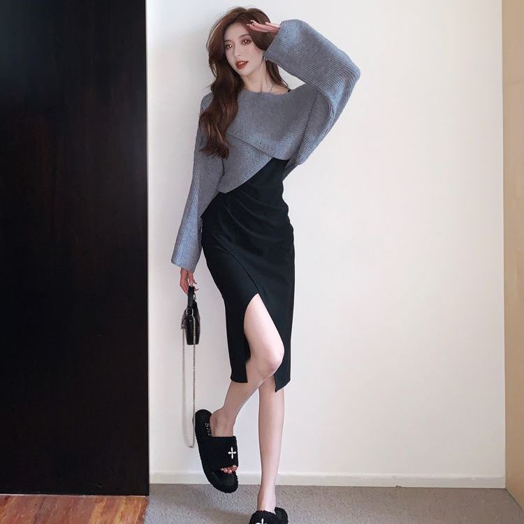 Áo Sweater Dệt Kim Dáng Ngắn Thời Trang Mùa Thu Hàng Mới