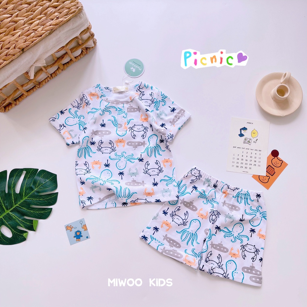 Bộ thun đùi bé trai Miwoo kids họa tiết cá tính phối lai lật xịn sò bảng màu 4