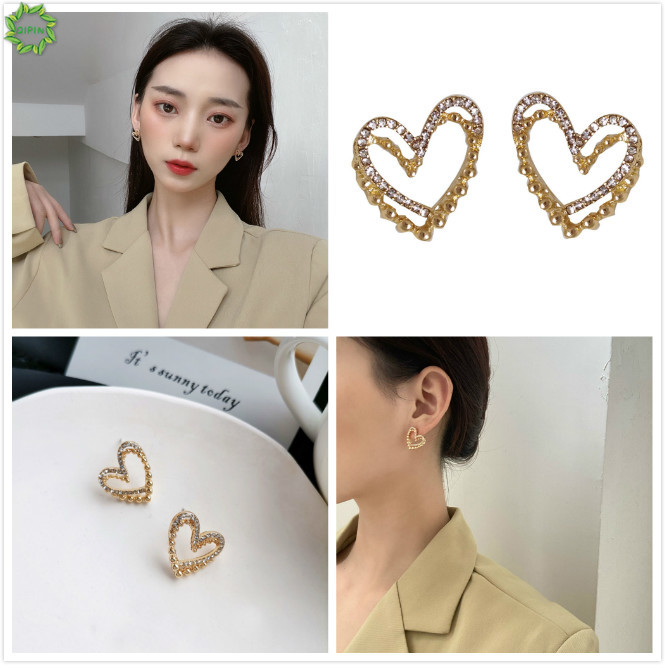 1 Đôi Bông Tai Hình Trái Tim Đính Đá Thời Trang Cho Nữ