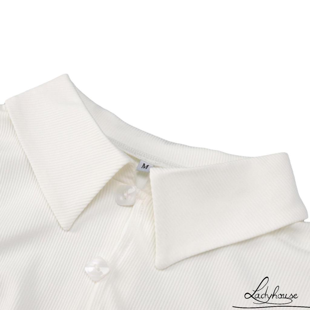 LD-Women´s Sexy Short Sleeve Dress, Ladies´ Shirt Collar Button Tight Skirt, Beveled Side Slit Dress