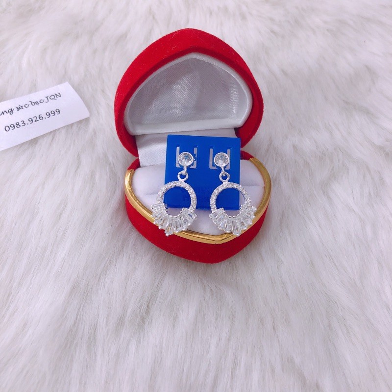 Bông tai nữ bạc thật giá rẻ đính đá nhỏ xinh xắn chất liệu bạc ta giá sỉ/ Trang sức JQN