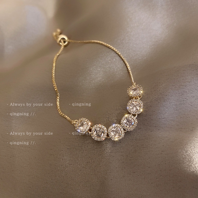 DREJEW Vòng đeo tay mạ vàng đính đá phong cách Hàn Quốc