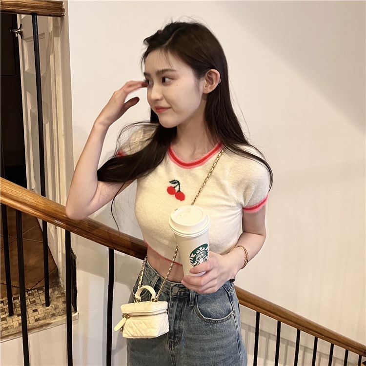 Áo Len Dệt Kim Mềm Ngắn Tay Thời Trang Cho Nữ