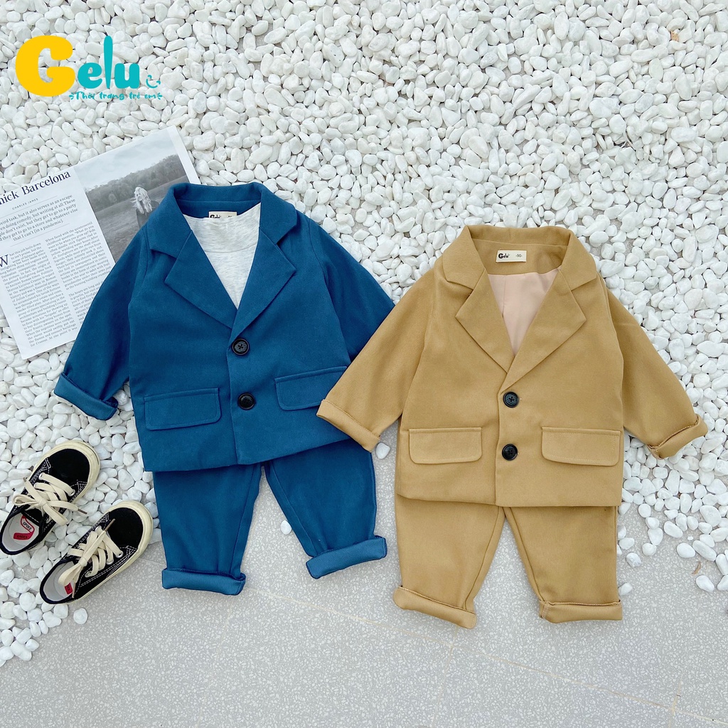Set vest bé trai ,Bộ Vest nhung Hàn cao cấp cho bé trai - Gelukids-GLB018