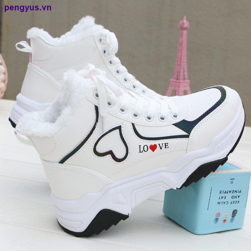 Giày thể thao cotton cổ cao lót nhung ấm áp thời trang thu đông hàng mới năm 2021 dành cho bạn nữ