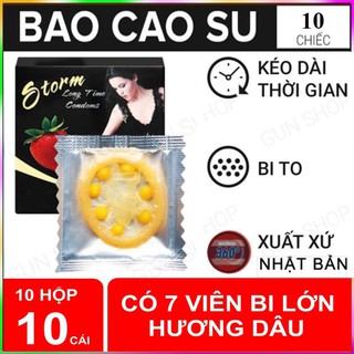 (Combo) Bao cao su Kéo dài thời gian Storm có 7 Bi To Hương dâu - 10 chiếc