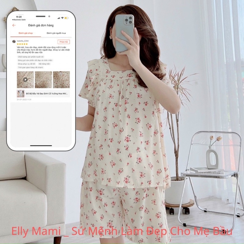 Bộ bầu sau sinh hoa nhí Đũi Lạnh cộc tay mùa hè .Bộ bầu đùi quần có chun chỉnh tiện lợi có khóa mở ngực cho bé ti .