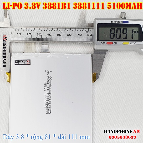 Pin Li-Po 3.8V 5100mAh 3881B1 3881111 3681111  cho Điện Thoại, Máy Tính Bảng, Tablet