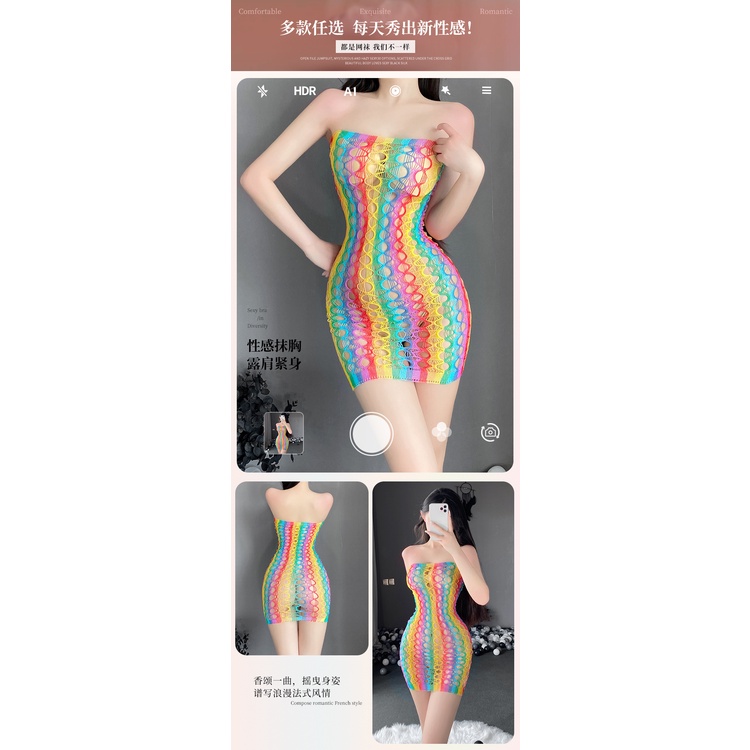 Váy ngủ lưới 7 sắc cầu vồng quây siêu xinh MS01