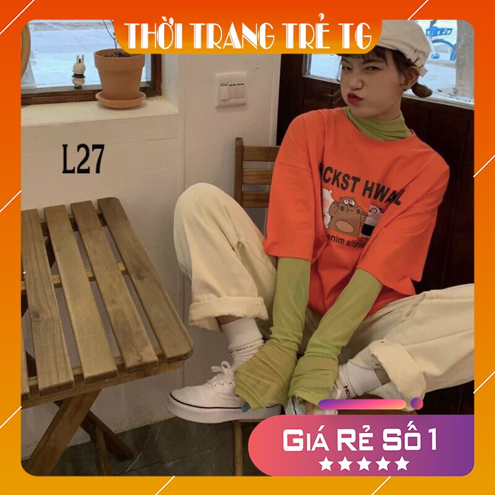 Áo thun 𝑭𝒓𝒆𝒆𝒔𝒉𝒊𝒑 Áo phông form rộng dáng Unisex L27, mặc lớp, nhóm, cặp in hình GẤU chữ STICKST HEWALL màu cam.