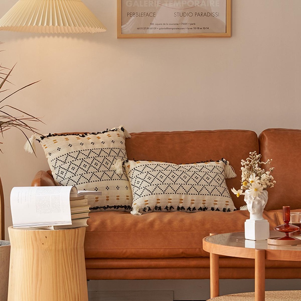 Vỏ Gối Phối Tua Rua Phong Cách Bohemian Trang Trí Phòng Khách