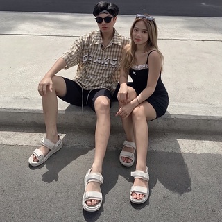Sandal Nữ Genki Màu Kem Quai Ngang Đế Cao Su Thời Trang Sport YK278