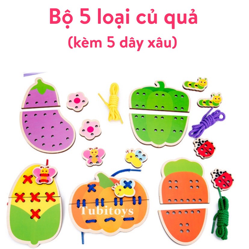 Đồ chơi gỗ giáo dục cho bé tăng trí sáng tạo tập trung khéo léo Bộ xâu dây 5 hình cực đẹp ETOYS