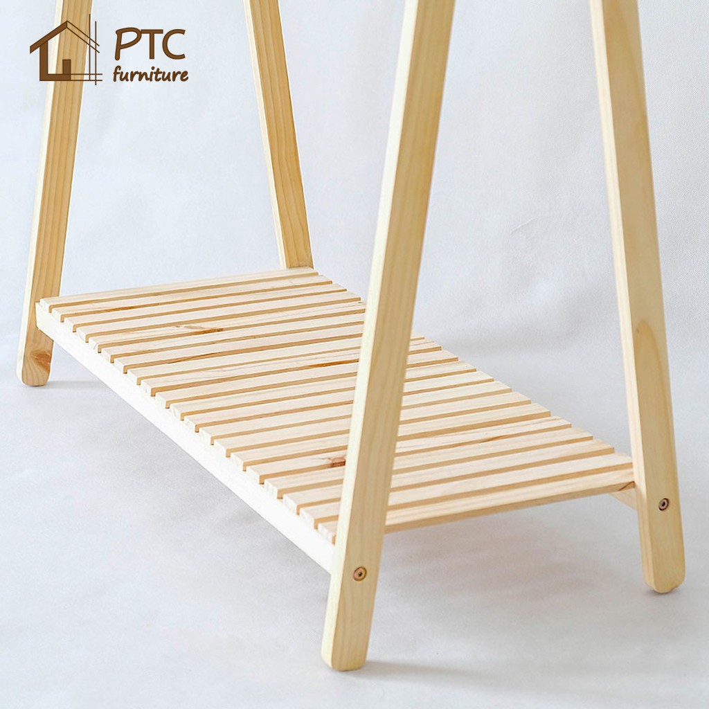 [ Sale Sốc ] Giá Treo Quần Áo 1 Tầng Gỗ Thông PTC FURNITURE Màu Vân Gỗ Nội Thất Lắp Ráp Phong Cách Hàn Quốc