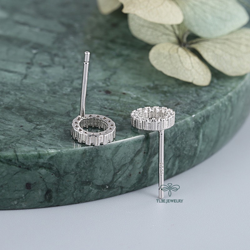 Khuyên tai bạc nữ TLEE hình tròn nạm đá xinh xắn TleeJewelry B0150