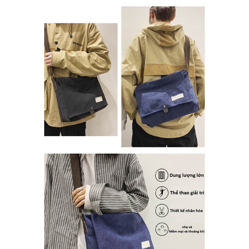 Carve.A Store Túi Đeo Chéo Vải Canvas Dày Dặn Phong Cách Harajuku Hàn Quốc Cho Nam