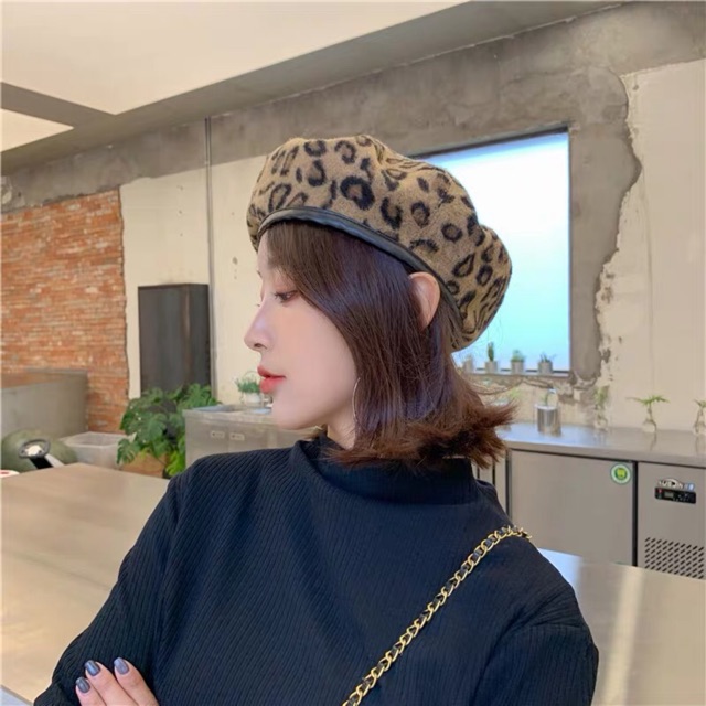 Mũ beret hoạ tiết da beo phong cách hàn quốc  - Khăn turban