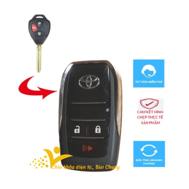 Vỏ chìa khóa xe altis, inova, fortuner, camry loại 3 nút chìa thẳng zin và chìa độ gập đời mới dành cho xe bản đủ