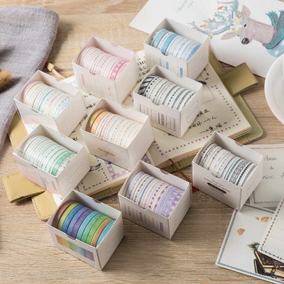 Set 10 cuộn băng dính giấy, washi tape cute khổ nhỏ