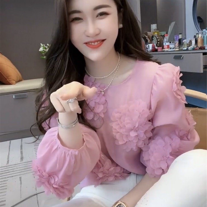 Áo sơ mi voan hoa nổi