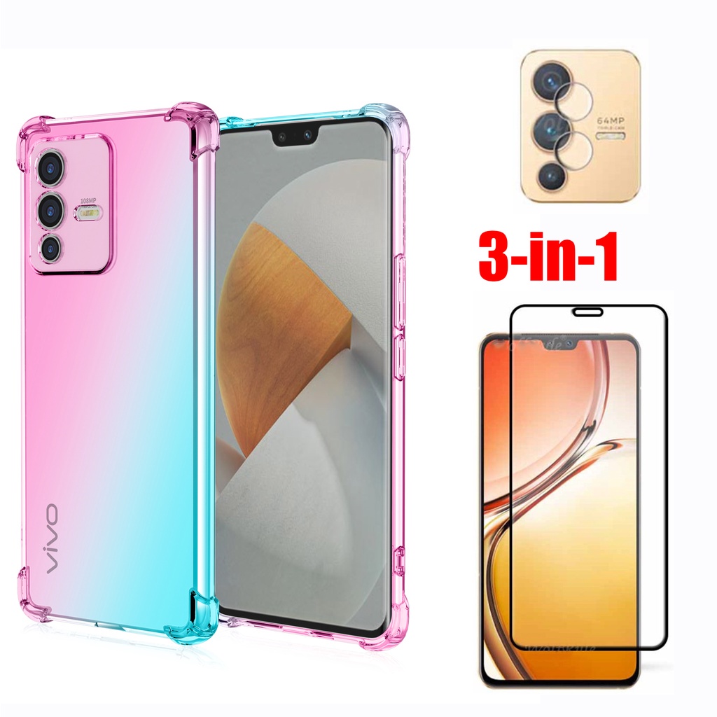 Ốp Điện Thoại Kính Cường Lực Màu Gradient Chống Sốc 3 Trong 1 Cho Vivo V23 5G V23e V 23 5G