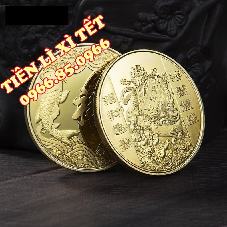 Móc khóa đồng xu Thần Tài Phong thủy tài lộc may mắn