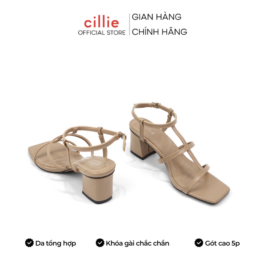 Giày sandal cao nữ quai mảnh chiến binh đế vuông cao 5cm đi học đi làm Cillie 1098