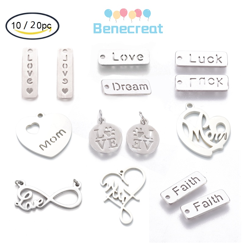 Bộ 10 /20 Mặt Dây Chuyền Hình Chữ Nhật / Trái Tim / Chữ Love Bằng Thép Không Gỉ 304 Màu Sắc