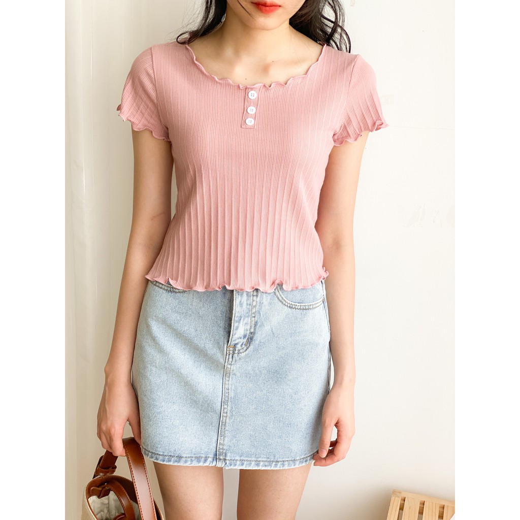 Áo thun gân nữ cộc tay dáng ôm, croptop Twentyfive 3097